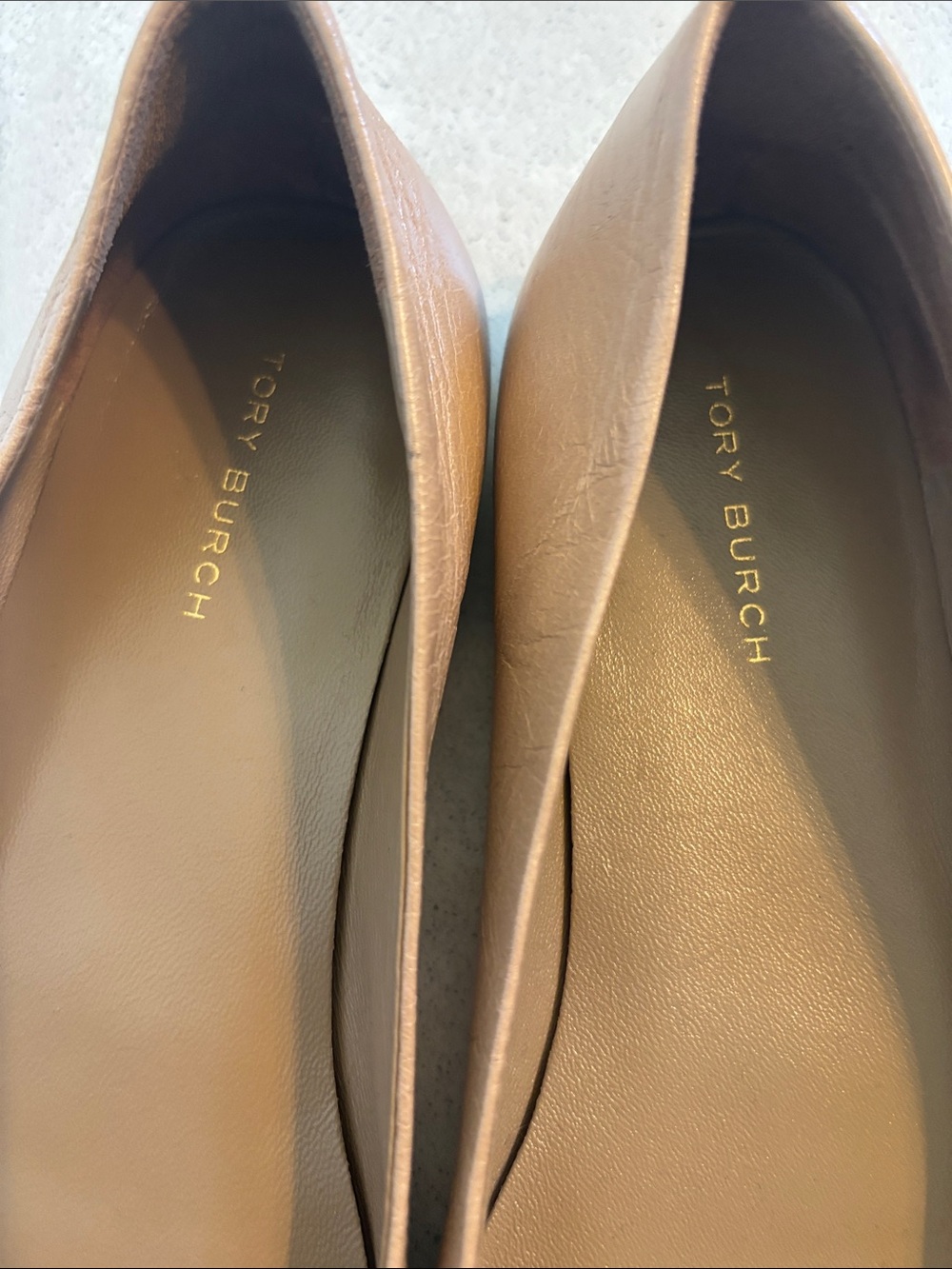 Tory Burch Tan Leather Logo Square-Toe Ballet Flats - Picture 2 of 3